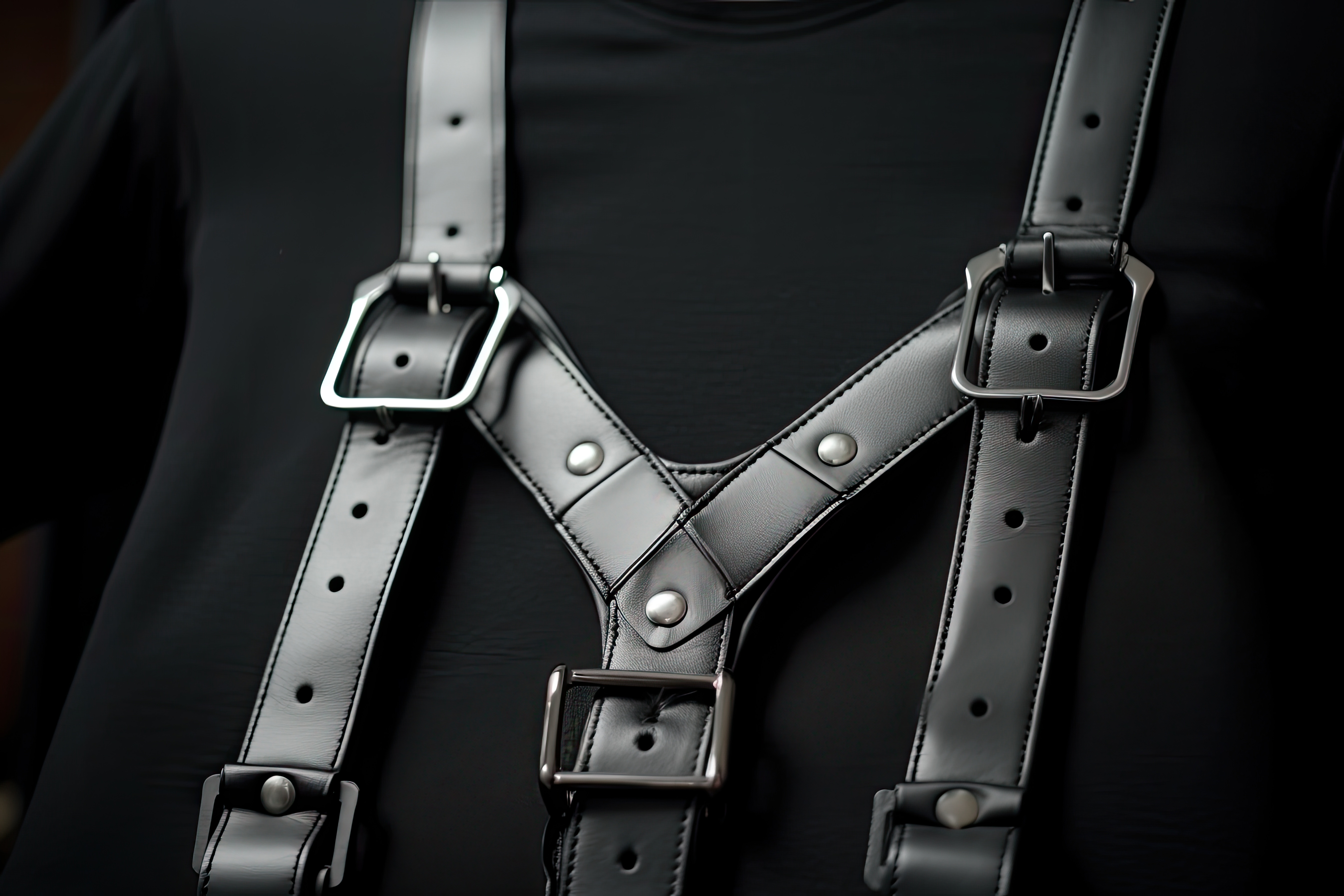  Skórzany harness w stylu szelek.