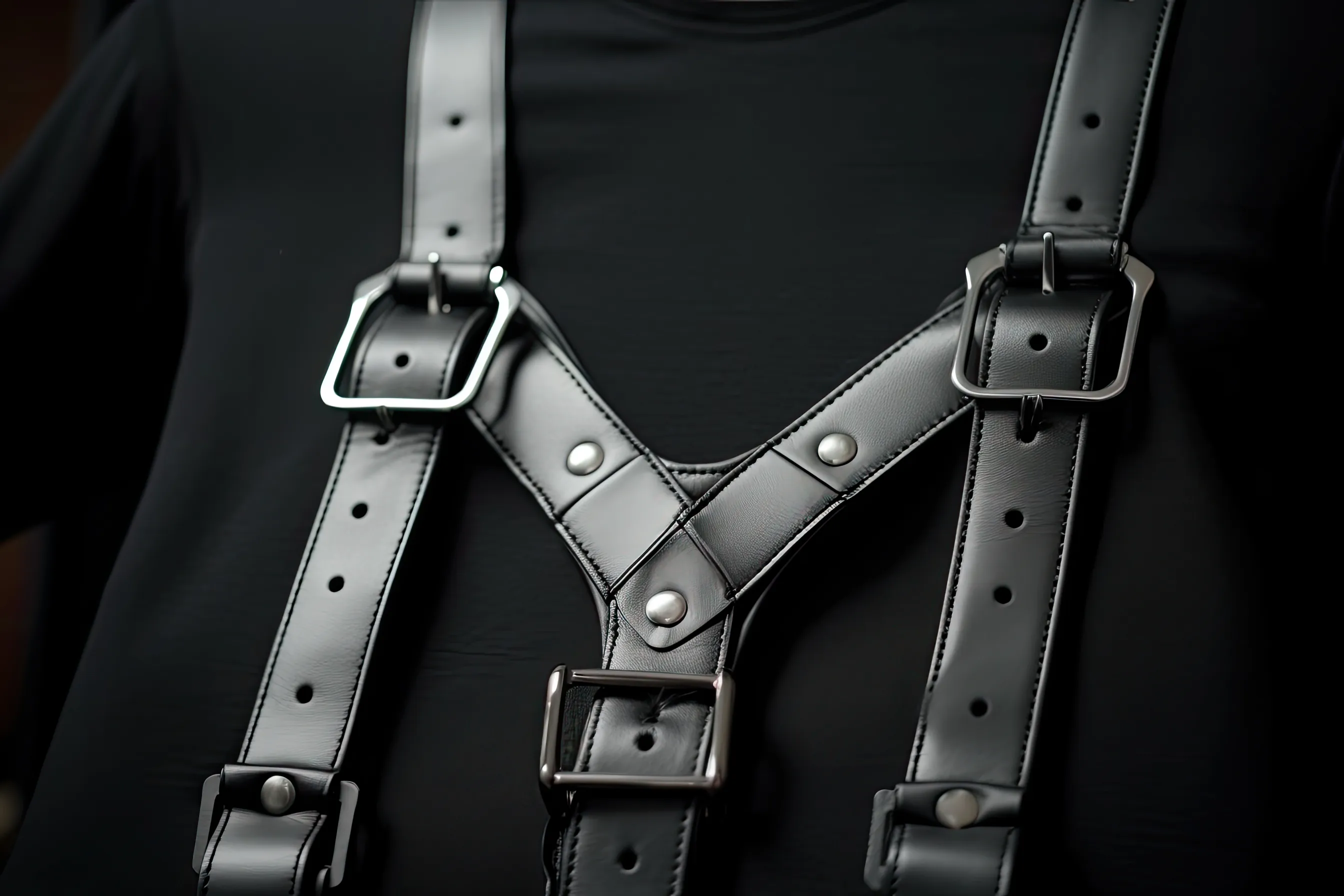  Skórzany harness w stylu szelek.